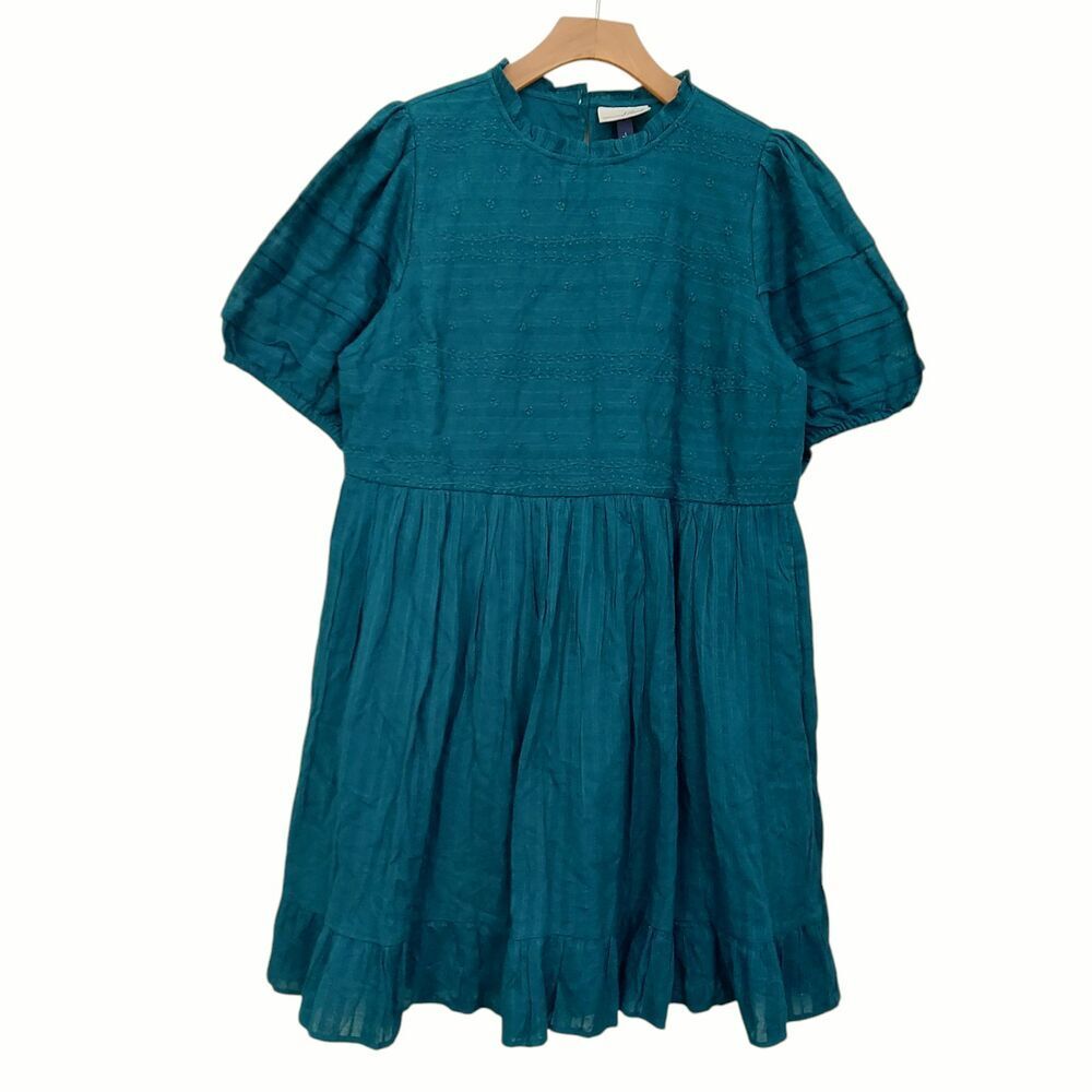 Universal Thread Mini Dress Womens Large Green Embroidered Short Sleeve Bohemian